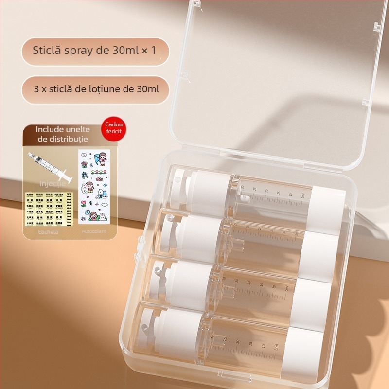 Sticlă de pulverizare portabilă cu vid, presă de emulsie, transparentă, cu cântar, costum de îmbuteliere cosmetică