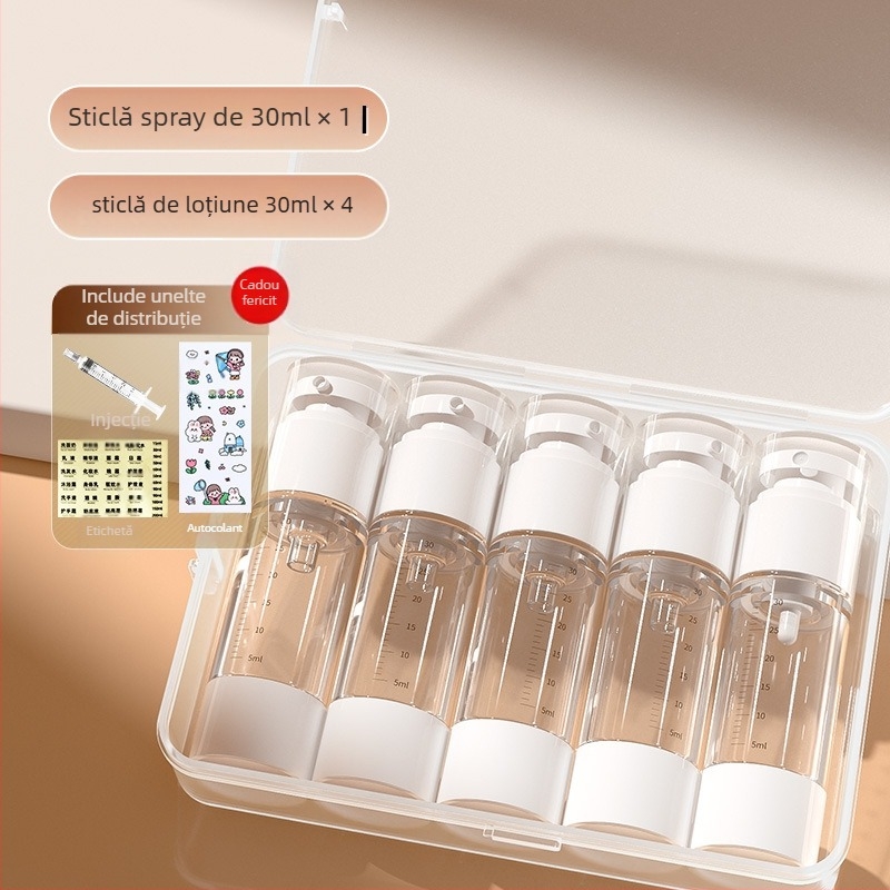 Sticlă de pulverizare portabilă cu vid, presă de emulsie, transparentă, cu cântar, costum de îmbuteliere cosmetică