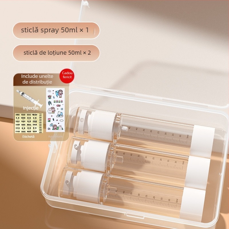 Sticlă de pulverizare portabilă cu vid, presă de emulsie, transparentă, cu cântar, costum de îmbuteliere cosmetică