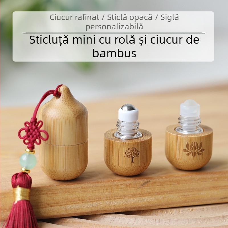 Sticlă de ulei esențial cu mărgele din bambus 1ml, capacitate mică, creativă, split, parfum, esență, portabilă, sticlă antică cu mărgele din lemn cu ciucuri