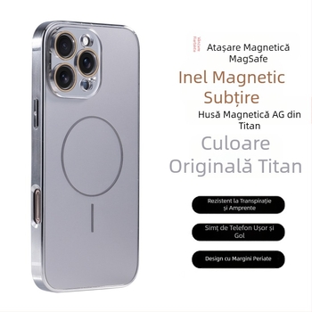 Ochelari de protecție cu model Ag Titanium, potriviti pentru Apple iPhone 17 Pro Max, carcasă de telefon cu inel magnetic fin, anti-cădere pentru 16", acoperire completă pentru 15