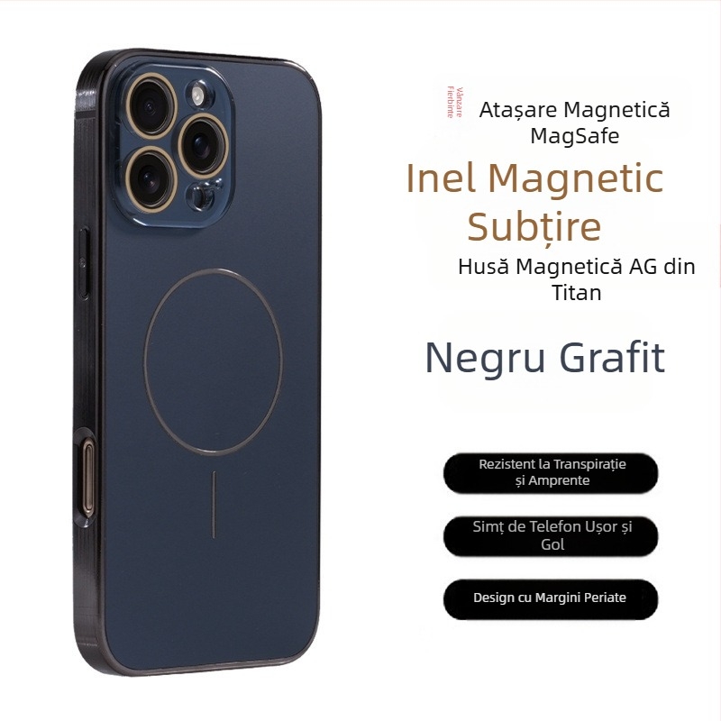 Ochelari de protecție cu model Ag Titanium, potriviti pentru Apple iPhone 17 Pro Max, carcasă de telefon cu inel magnetic fin, anti-cădere pentru 16", acoperire completă pentru 15