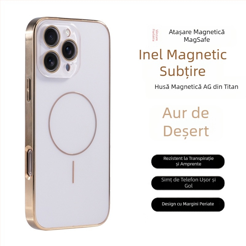 Ochelari de protecție cu model Ag Titanium, potriviti pentru Apple iPhone 17 Pro Max, carcasă de telefon cu inel magnetic fin, anti-cădere pentru 16", acoperire completă pentru 15
