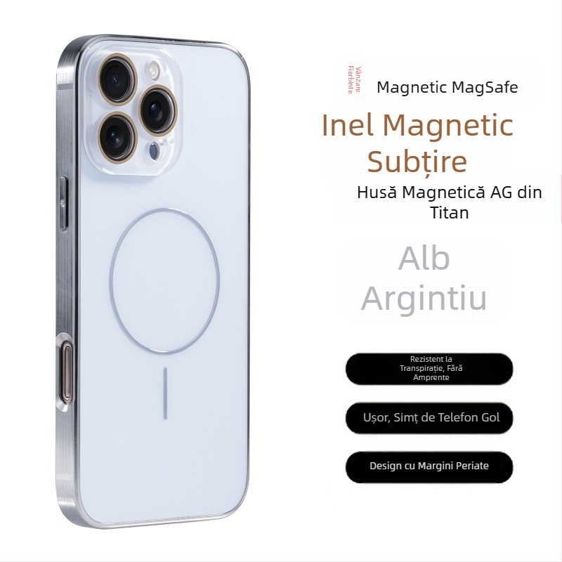 Ochelari de protecție cu model Ag Titanium, potriviti pentru Apple iPhone 17 Pro Max, carcasă de telefon cu inel magnetic fin, anti-cădere pentru 16", acoperire completă pentru 15