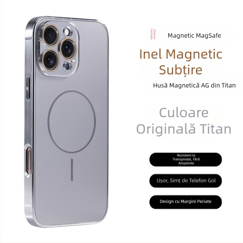 Ochelari de protecție cu model Ag Titanium, potriviti pentru Apple iPhone 17 Pro Max, carcasă de telefon cu inel magnetic fin, anti-cădere pentru 16", acoperire completă pentru 15