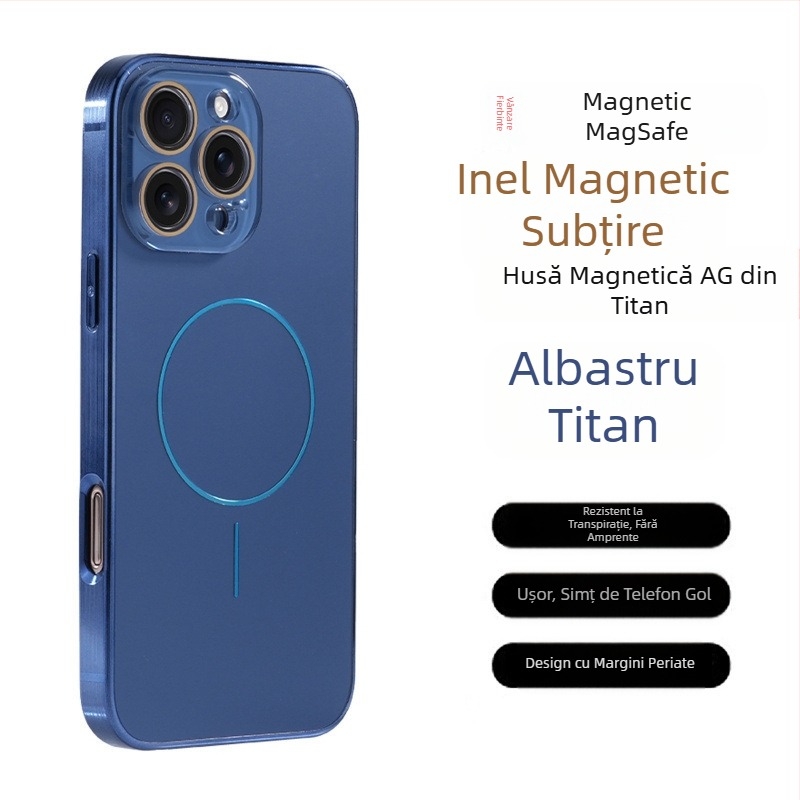Ochelari de protecție cu model Ag Titanium, potriviti pentru Apple iPhone 17 Pro Max, carcasă de telefon cu inel magnetic fin, anti-cădere pentru 16", acoperire completă pentru 15