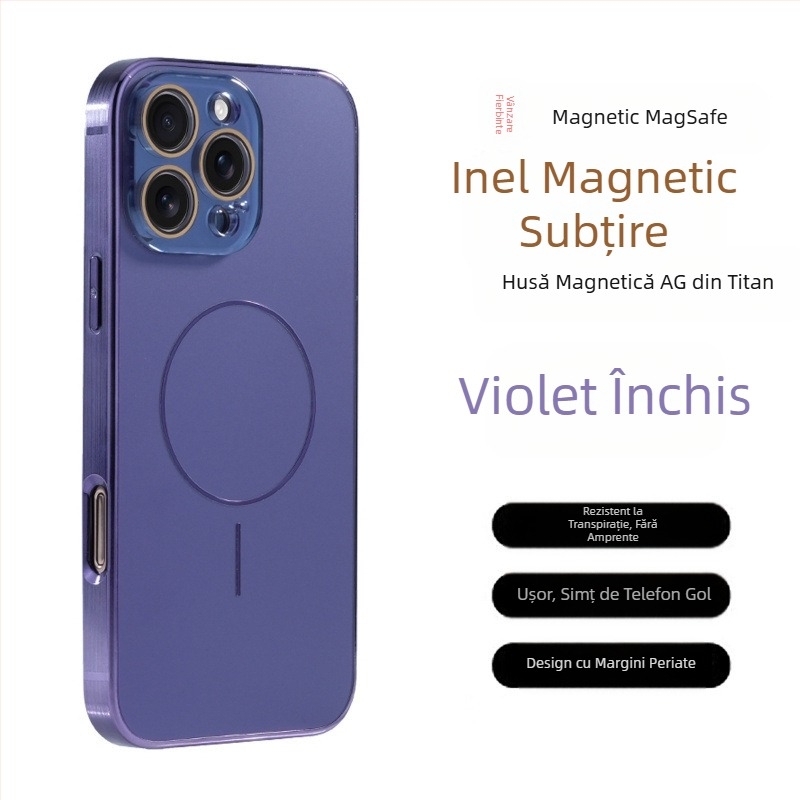 Ochelari de protecție cu model Ag Titanium, potriviti pentru Apple iPhone 17 Pro Max, carcasă de telefon cu inel magnetic fin, anti-cădere pentru 16", acoperire completă pentru 15
