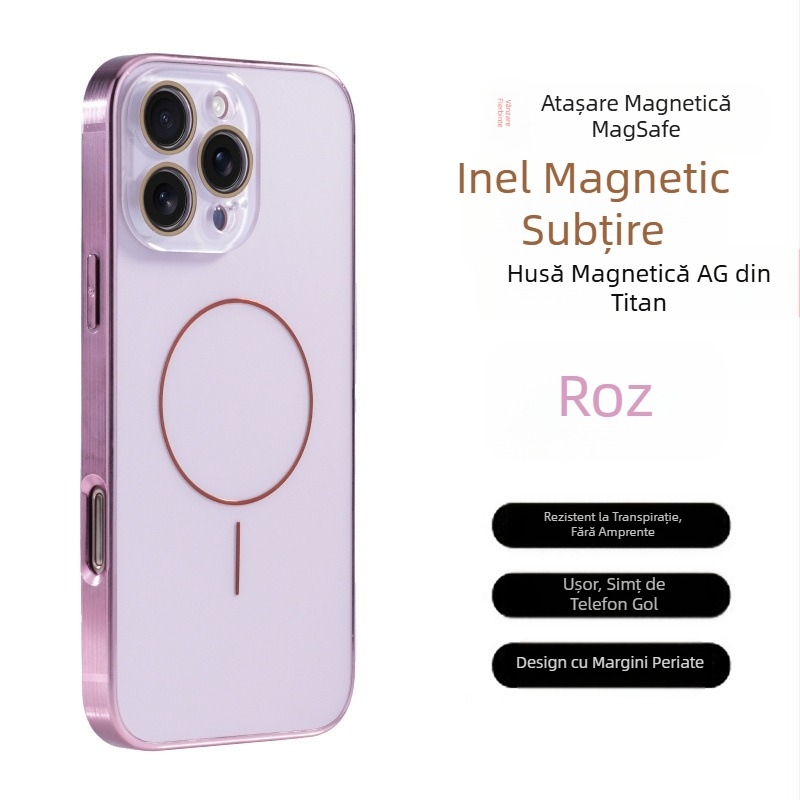 Ochelari de protecție cu model Ag Titanium, potriviti pentru Apple iPhone 17 Pro Max, carcasă de telefon cu inel magnetic fin, anti-cădere pentru 16", acoperire completă pentru 15