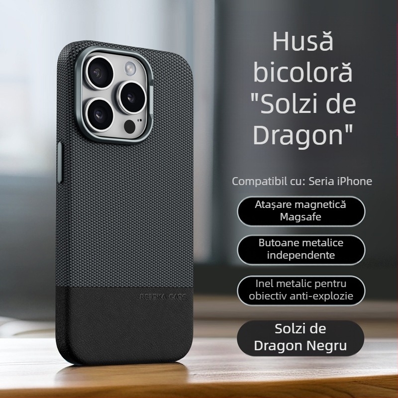 Carcasă magnetică din piele cu model de solzi de dragon potrivită pentru iPhone 16, Apple 15ProMax, rezistentă la căderi, model 13