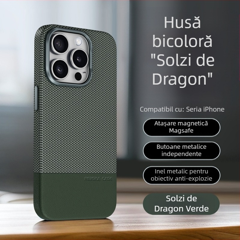 Carcasă magnetică din piele cu model de solzi de dragon potrivită pentru iPhone 16, Apple 15ProMax, rezistentă la căderi, model 13