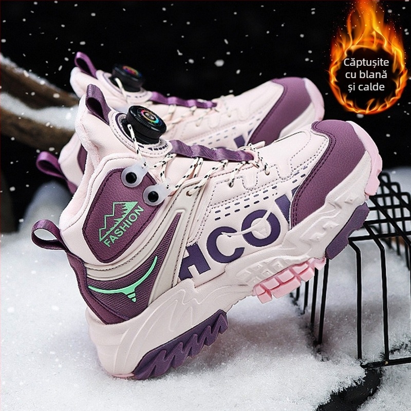 Pantofi sport pentru fete, pantofi de drumeție groși și călduroși, din bumbac, 2024, noi, de iarnă, cu căptușeală din fleece