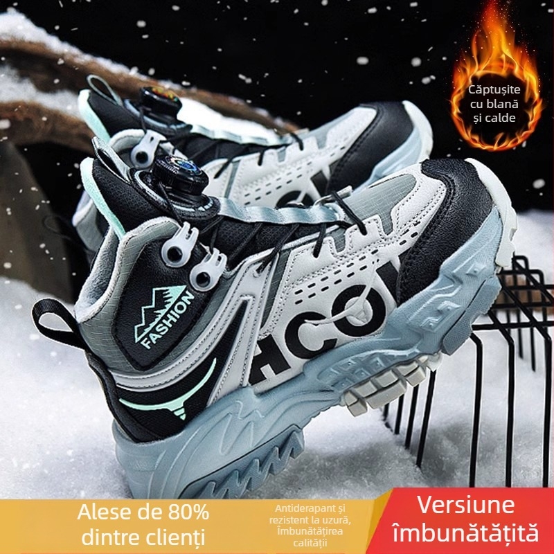 Pantofi sport pentru fete, pantofi de drumeție groși și călduroși, din bumbac, 2024, noi, de iarnă, cu căptușeală din fleece