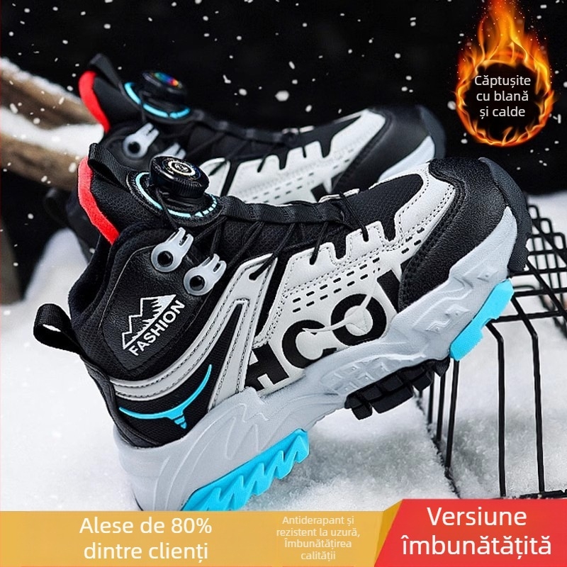 Pantofi sport pentru fete, pantofi de drumeție groși și călduroși, din bumbac, 2024, noi, de iarnă, cu căptușeală din fleece