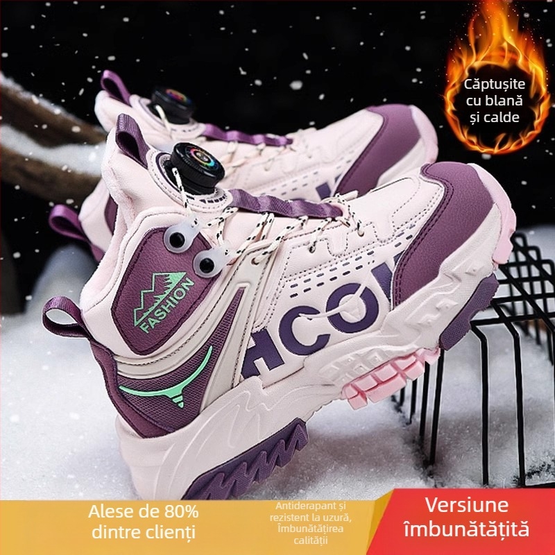 Pantofi sport pentru fete, pantofi de drumeție groși și călduroși, din bumbac, 2024, noi, de iarnă, cu căptușeală din fleece