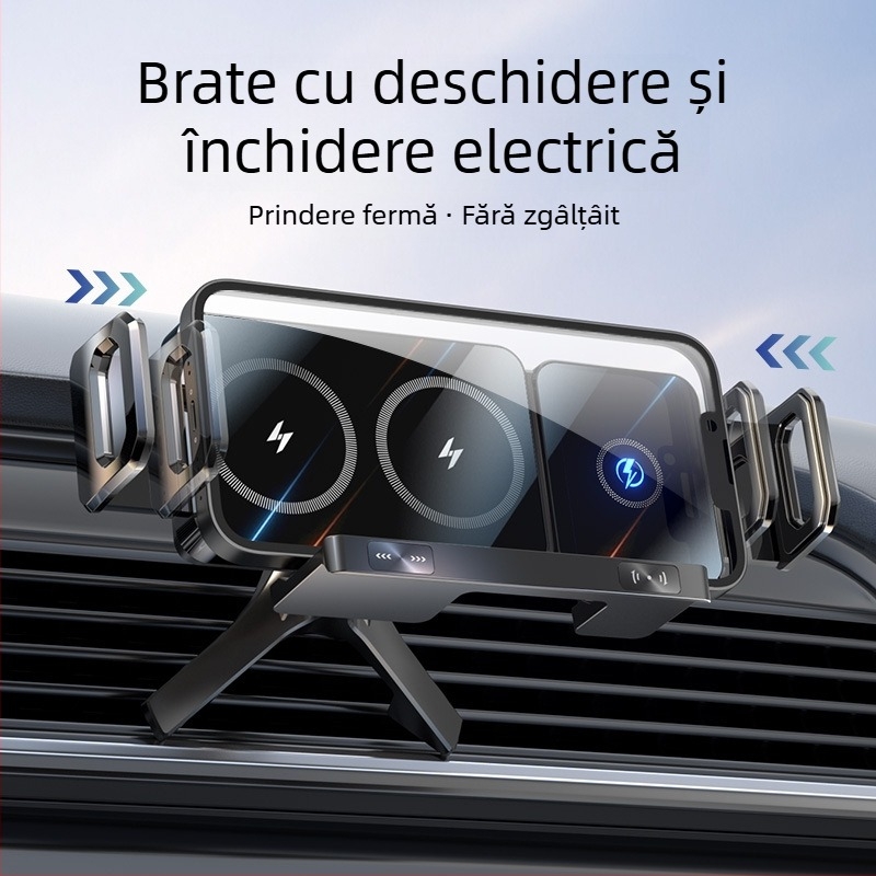 Suport auto pentru telefon mobil cu ecran pliabil, cu încărcare rapidă de 15W, suport pentru telefon mobil cu ecran mare