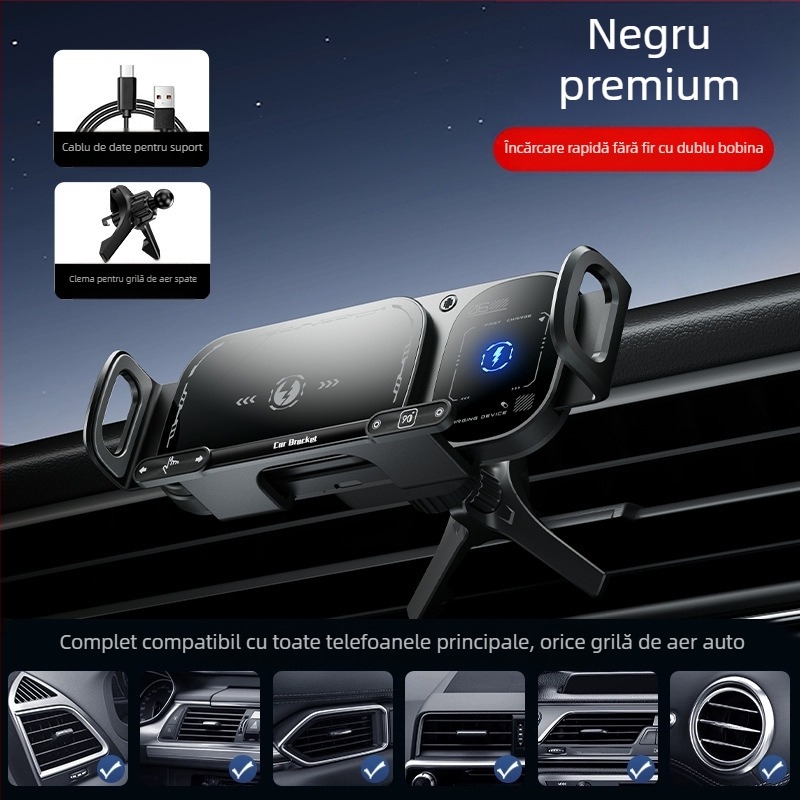 Suport auto pentru telefon mobil cu ecran pliabil, cu încărcare rapidă de 15W, suport pentru telefon mobil cu ecran mare