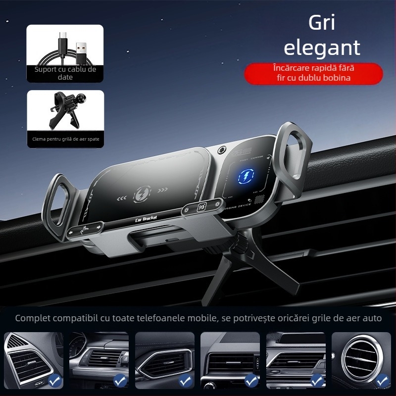 Suport auto pentru telefon mobil cu ecran pliabil, cu încărcare rapidă de 15W, suport pentru telefon mobil cu ecran mare
