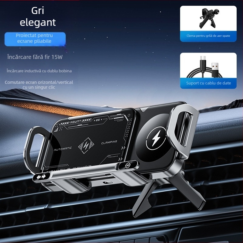 Suport auto pentru telefon mobil cu ecran pliabil, cu încărcare rapidă de 15W, suport pentru telefon mobil cu ecran mare