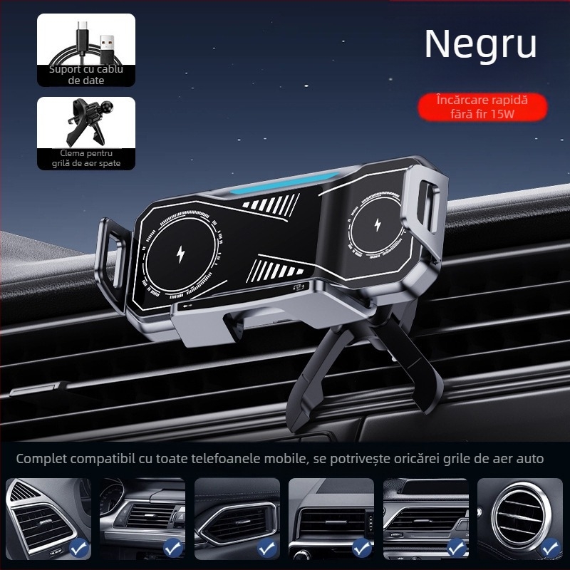 Suport auto pentru telefon mobil cu ecran pliabil, cu încărcare rapidă de 15W, suport pentru telefon mobil cu ecran mare