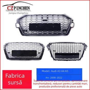 Compatibil cu Audi China Net A4A3A5, grilă frontală neagră modificată China Net RS modificată, plasă de vânt cu ecartament european
