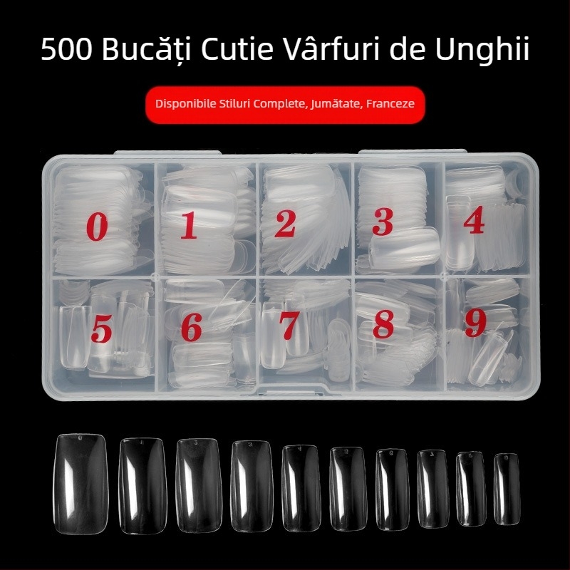 Manichiură 500 bucăți unghii în cutie transparentă pastă completă jumătate de pastă unghii false bucată transparentă stil francez