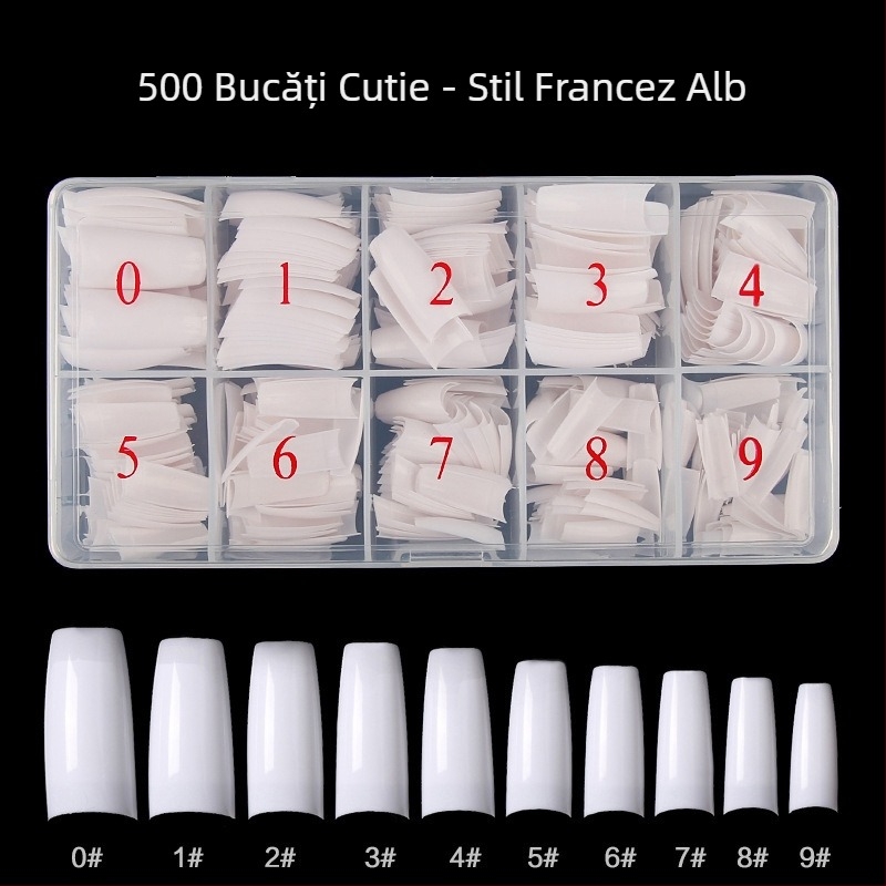 Manichiură 500 bucăți unghii în cutie transparentă pastă completă jumătate de pastă unghii false bucată transparentă stil francez
