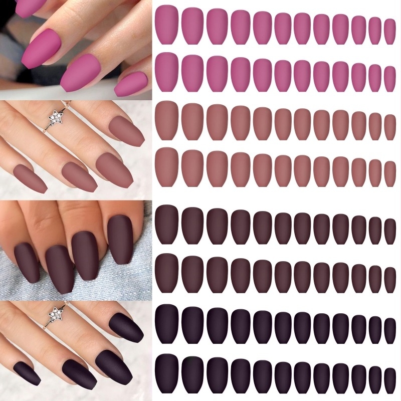 Vânzare fierbinte transfrontalieră Culoare solidă mată mată Bucăți de unghii scurte Autocolant complet mată Unghii false detașabile Portabile 96 buc