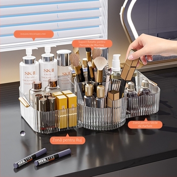 Cutie rotativă pentru depozitarea cosmeticelor, cutie transparentă pentru depozitarea pe desktop, cutie de depozitare transparentă pentru parfumuri și îngrijirea pielii, tip raft de depozitare pentru birou, tip raft de mare capacitate