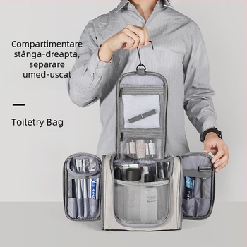 Geantă mare de toaletă și machiaj din piele PU, geantă de depozitare multistrat impermeabilă pentru bărbați, călătorie, cu cârlig, en-gros, impermeabilă și sigilată