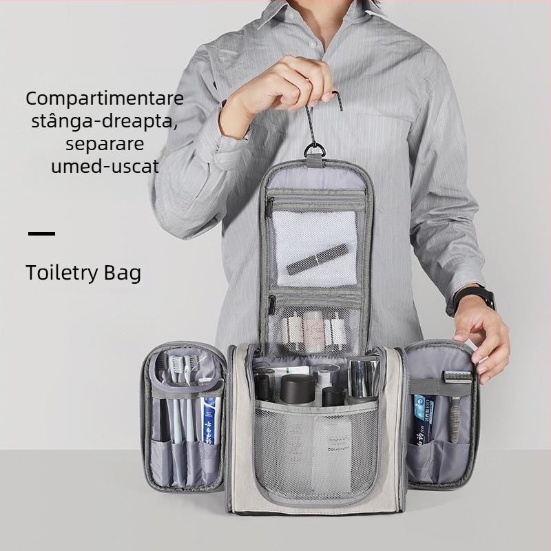 Geantă mare de toaletă și machiaj din piele PU, geantă de depozitare multistrat impermeabilă pentru bărbați, călătorie, cu cârlig, en-gros, impermeabilă și sigilată