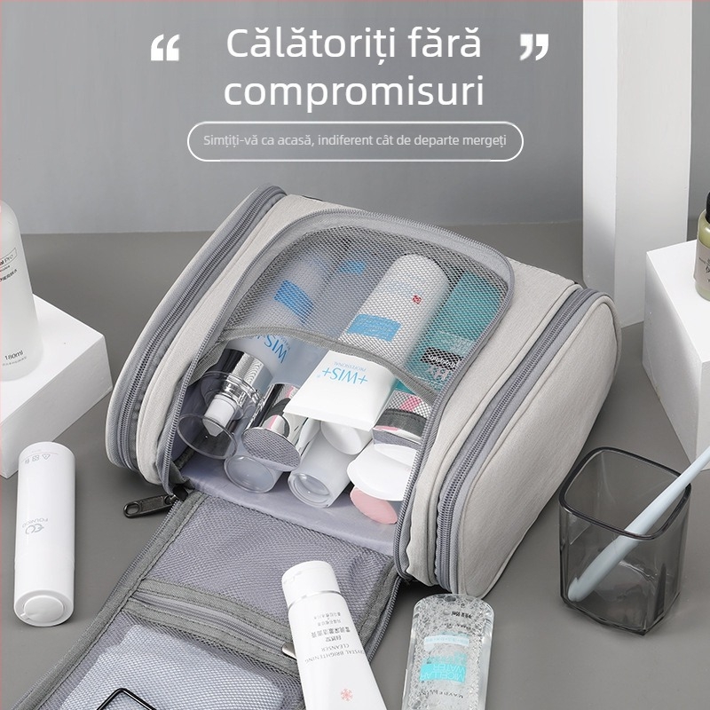 Geantă mare de toaletă și machiaj din piele PU, geantă de depozitare multistrat impermeabilă pentru bărbați, călătorie, cu cârlig, en-gros, impermeabilă și sigilată