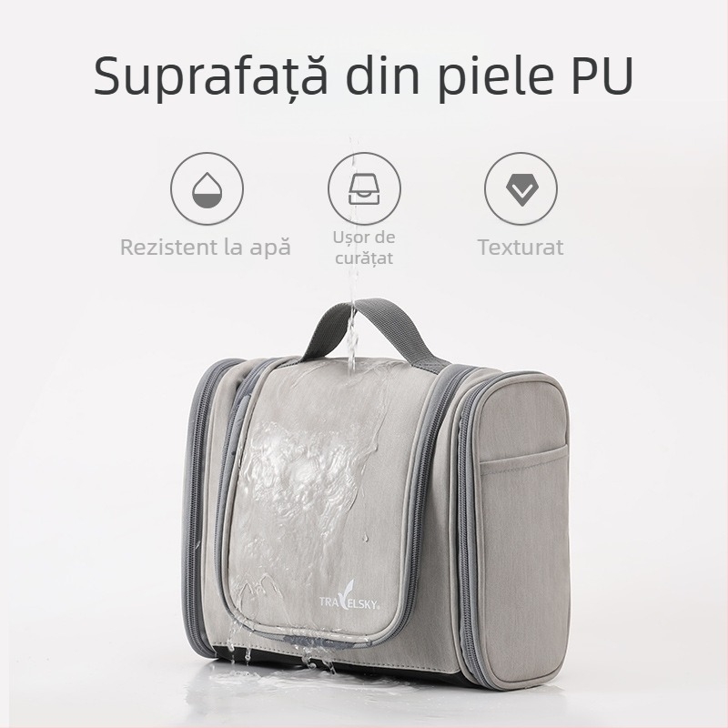 Geantă mare de toaletă și machiaj din piele PU, geantă de depozitare multistrat impermeabilă pentru bărbați, călătorie, cu cârlig, en-gros, impermeabilă și sigilată