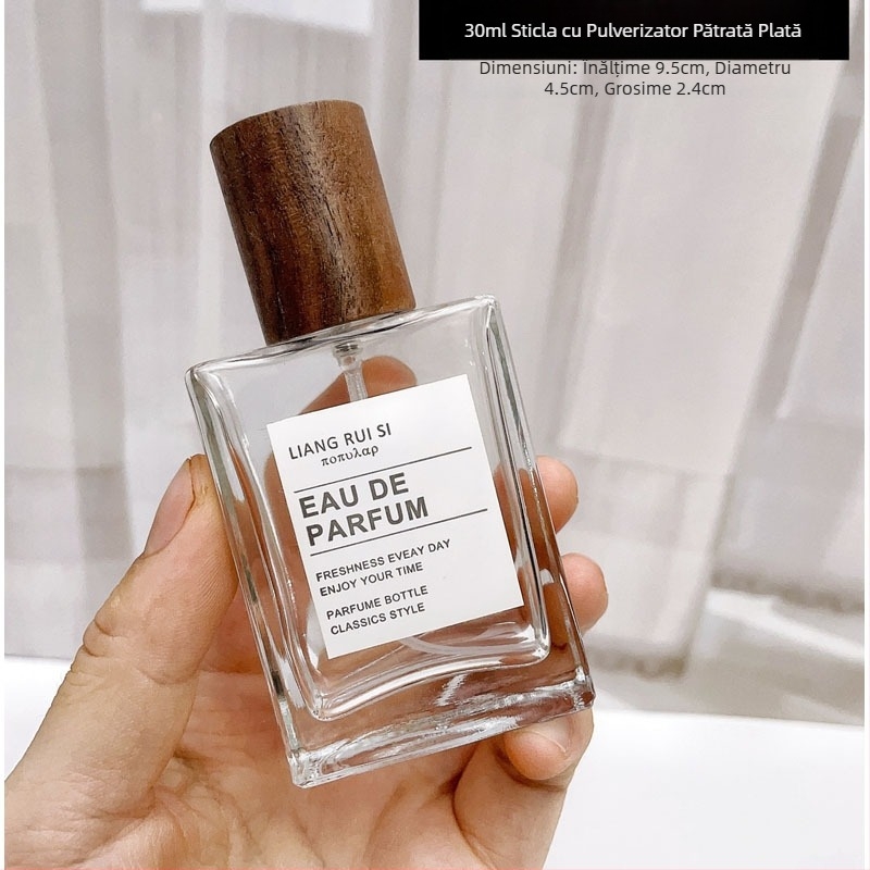 Sticlă de parfum 30ml elegantă portabilă cosmetică sticlă sticlă lemn capac presă Spray transparentă sticlă de parfum sticlă goală