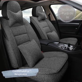 Pernă pentru scaun auto, universală pentru toate anotimpurile, husă de scaun all-inclusive nouă de vară, pernă pentru scaun auto din material textil de in, husă pentru scaun complet înconjurată