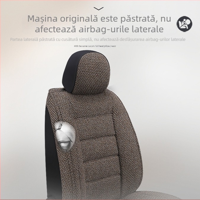 Pernă pentru scaun auto, universală pentru toate anotimpurile, husă de scaun all-inclusive nouă de vară, pernă pentru scaun auto din material textil de in, husă pentru scaun complet înconjurată