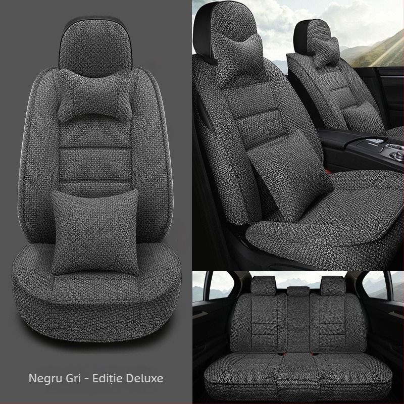 Pernă pentru scaun auto, universală pentru toate anotimpurile, husă de scaun all-inclusive nouă de vară, pernă pentru scaun auto din material textil de in, husă pentru scaun complet înconjurată