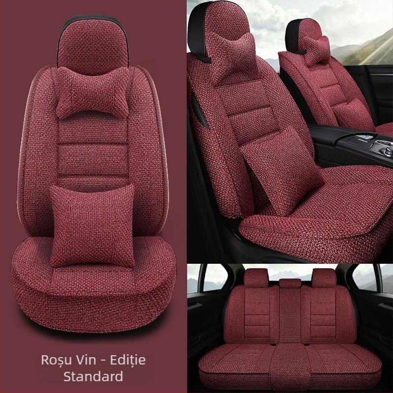 Pernă pentru scaun auto, universală pentru toate anotimpurile, husă de scaun all-inclusive nouă de vară, pernă pentru scaun auto din material textil de in, husă pentru scaun complet înconjurată