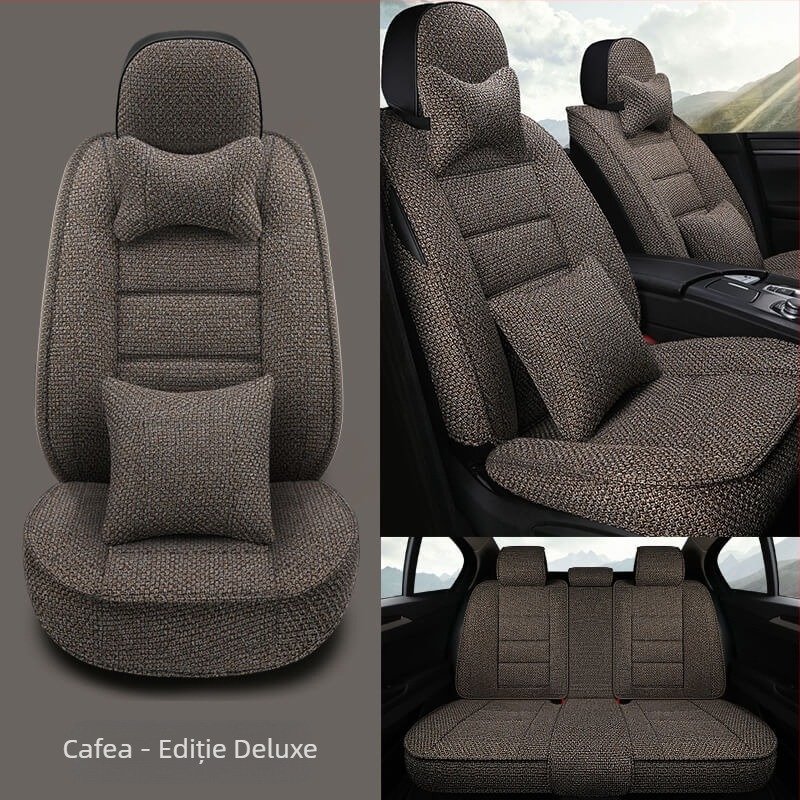 Pernă pentru scaun auto, universală pentru toate anotimpurile, husă de scaun all-inclusive nouă de vară, pernă pentru scaun auto din material textil de in, husă pentru scaun complet înconjurată