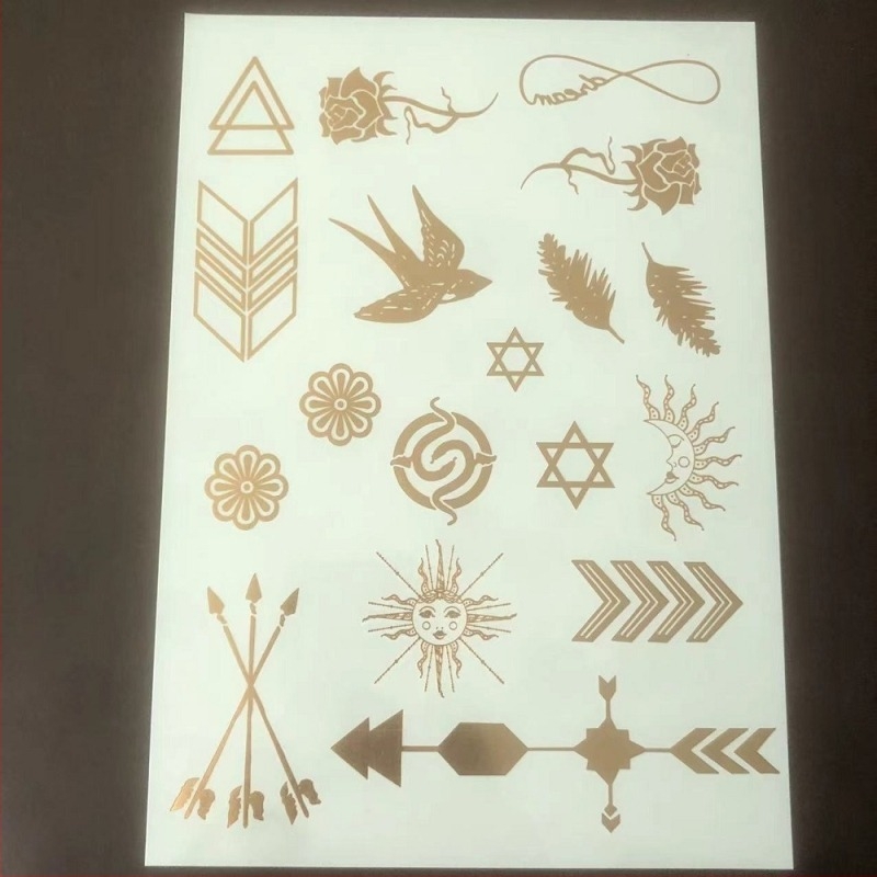 Autocolante noi pentru tatuaje bronzante simple, potrivite pentru simularea transferului de apă, transfrontaliere europene și americane, în stoc, autocolante pentru petreceri pe plaja aurie