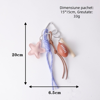 Pandantiv pentru geantă din piele cu cinci colțuri, populară transfrontalieră, cu stea Miu, seria Baseball Rugby Star, breloc DIY