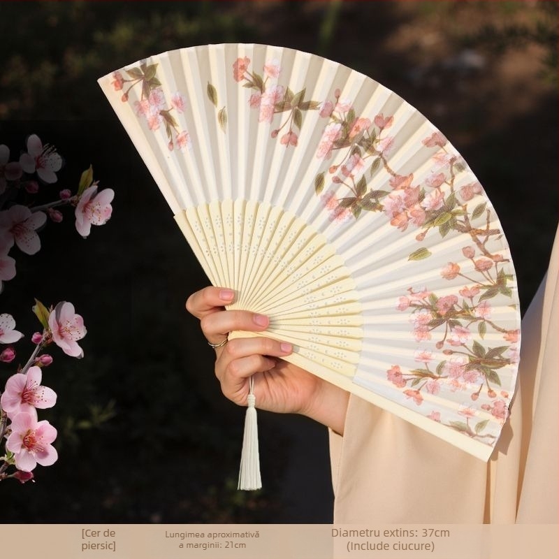 Evantai pliabil în stil chinezesc pentru vară, evantai pliabil pentru dans pentru copii, evantai portabil din bambus cu fotografie Hanfu Cheongsam în stil antic