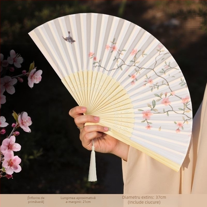Evantai pliabil în stil chinezesc pentru vară, evantai pliabil pentru dans pentru copii, evantai portabil din bambus cu fotografie Hanfu Cheongsam în stil antic
