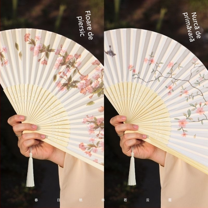 Evantai pliabil în stil chinezesc pentru vară, evantai pliabil pentru dans pentru copii, evantai portabil din bambus cu fotografie Hanfu Cheongsam în stil antic