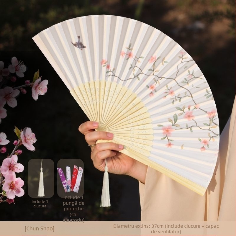 Evantai pliabil în stil chinezesc pentru vară, evantai pliabil pentru dans pentru copii, evantai portabil din bambus cu fotografie Hanfu Cheongsam în stil antic
