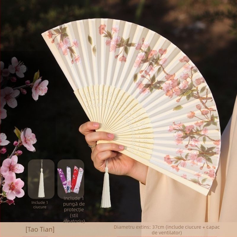 Evantai pliabil în stil chinezesc pentru vară, evantai pliabil pentru dans pentru copii, evantai portabil din bambus cu fotografie Hanfu Cheongsam în stil antic