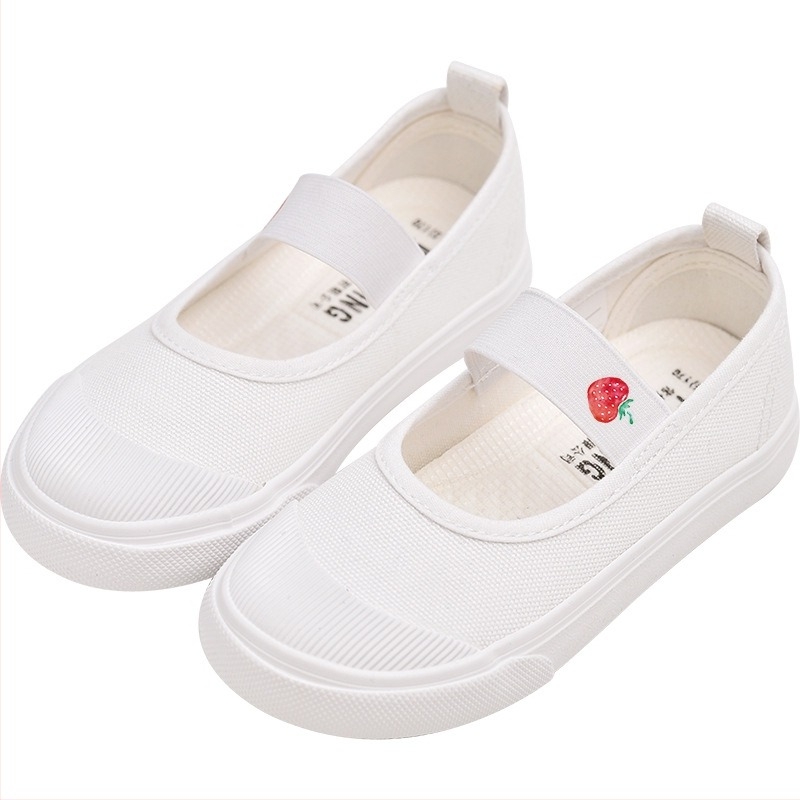 Pantofi de pânză pentru copii, Pantofi albi pentru fete, Pantofi albi cu talpă moale pentru copii, Pantofi din pânză pentru fete, Pantofi de interior pentru campus