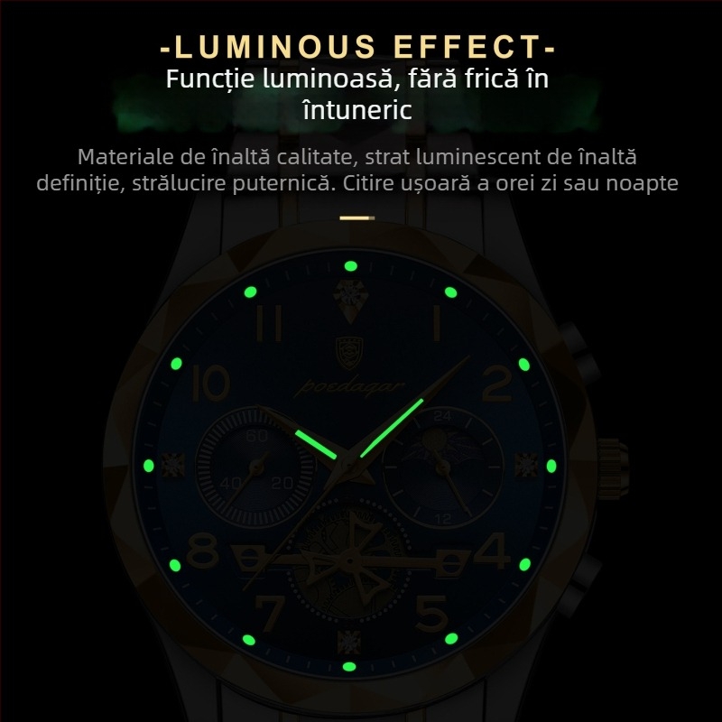 POEDAGAR elvețian brand multifuncțional nou bărbătesc ceas impermeabil luminos cuarț la modă comerț exterior 972