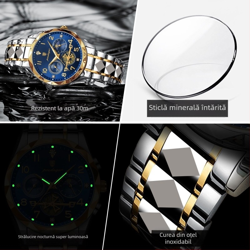 POEDAGAR elvețian brand multifuncțional nou bărbătesc ceas impermeabil luminos cuarț la modă comerț exterior 972