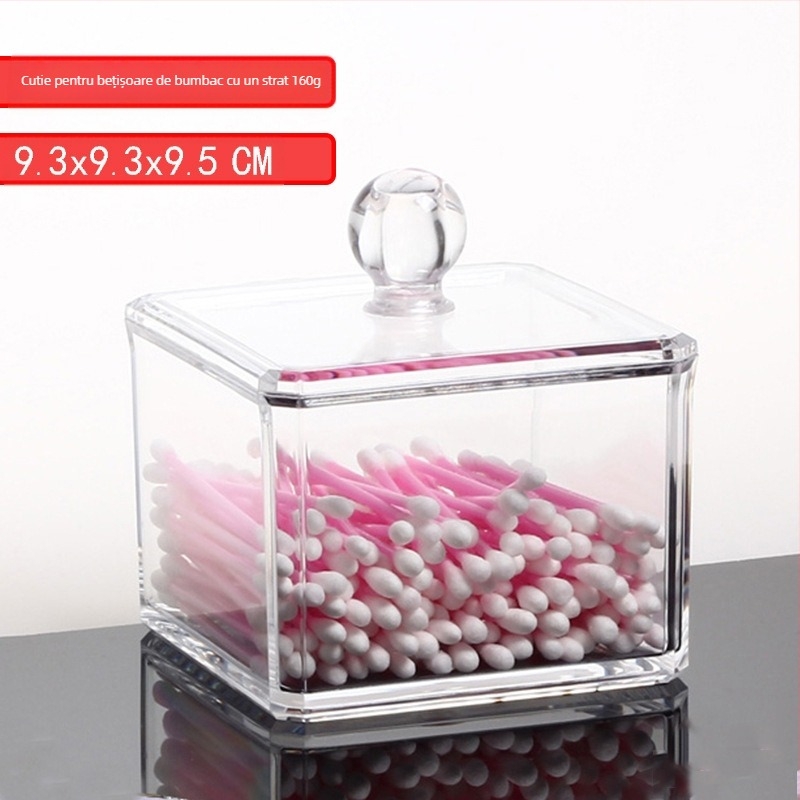 Cutie de depozitare transparentă creativă pentru bețișoare de bumbac, cutie de depozitare pentru machiaj, rezistentă la praf, acril cristalin, cutie de depozitare pentru bețișoare de bumbac, organizator de cosmetice