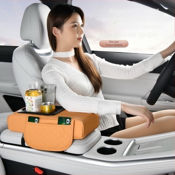 Cutie de depozitare auto din piele Nappa Cross-Border 2025 cu suport dublu pentru pahare, cotieră auto, pernă de înălțare, design antiderapant
